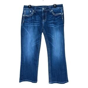 Miss Me Embellished Capri Jeans 32 Bling Studded Whiskered Crop Denim